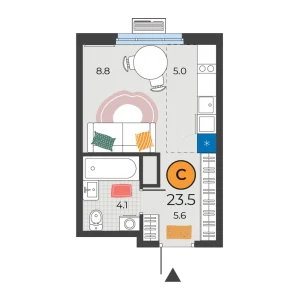 Корней студия 23,5м²