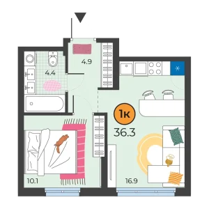 Корней 1к 36,3м²