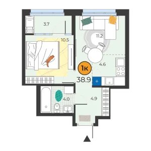 Корней 1к 38,9м²