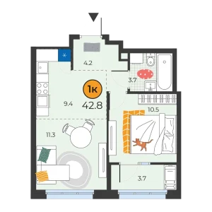 Корней 1к 42,8м²