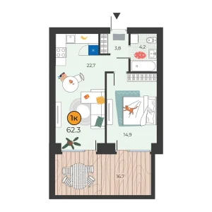 Корней 1к 62,3м²