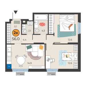 Корней 2к 56м²