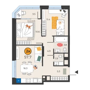 Корней 2к 57,7м²