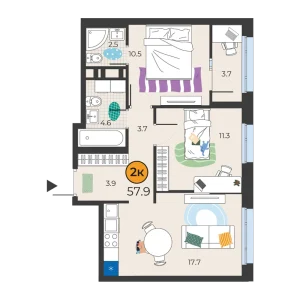Корней 2к 57,9м²
