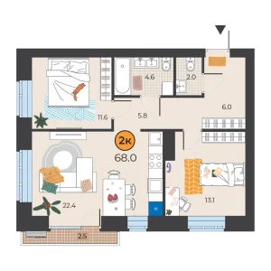 Корней 2к 68м²