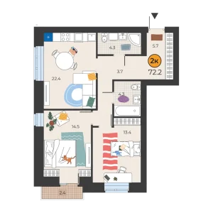 Корней 2к 72,2м²