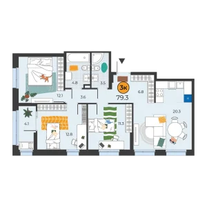 Корней 3к 79,3м²