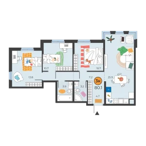 Корней 3к 80,1м²