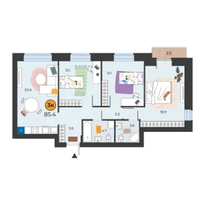 Корней 3к 85,4м²