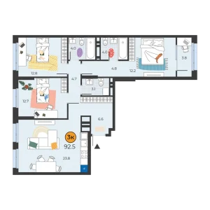 Корней 3к 92,5м²