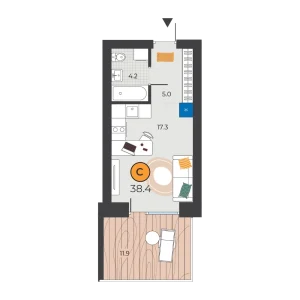 Корней студия 38,4м²