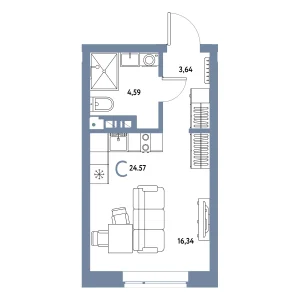 Авторский Студия 24,57 м²