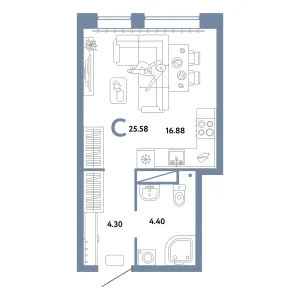 Авторский Студия 25,58 м²