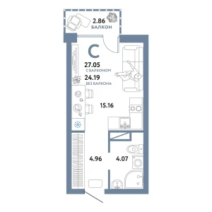 Авторский Студия 27,05 м²