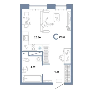 Авторский Студия 29,59 м²