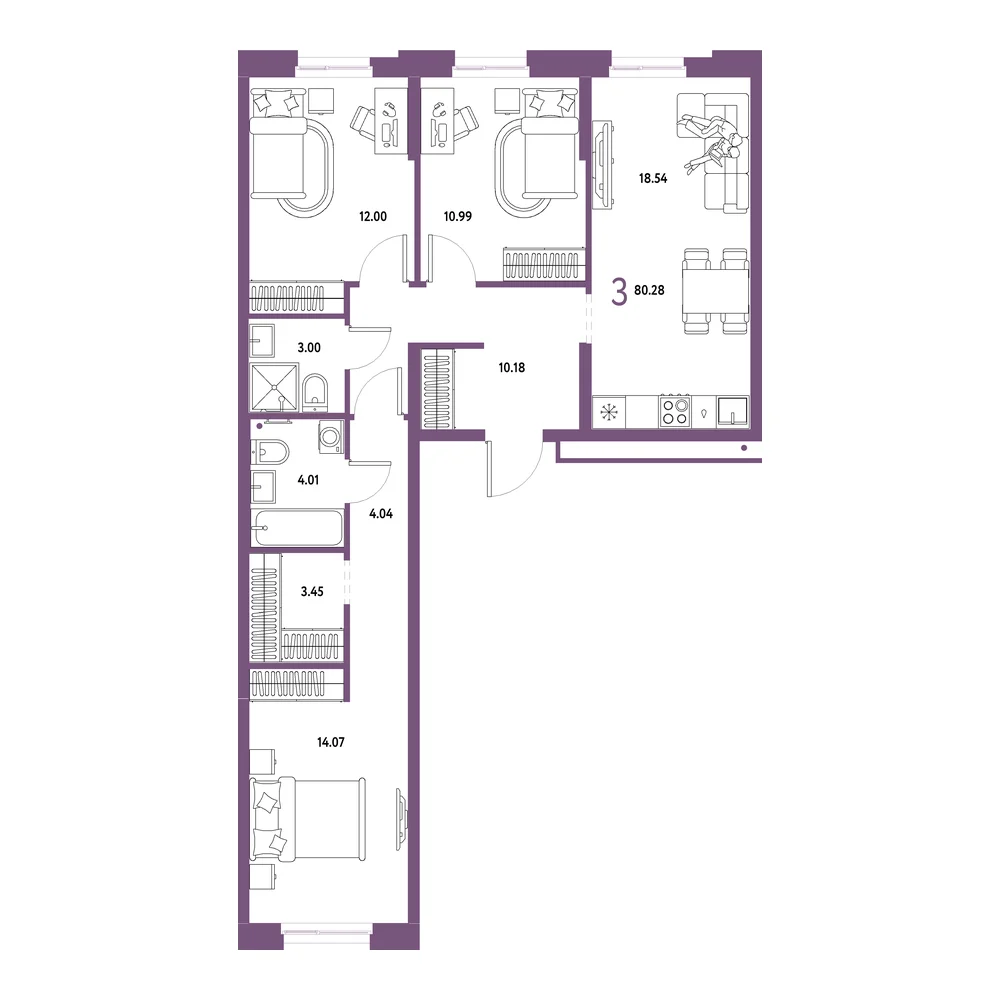 Трёхкомнатная