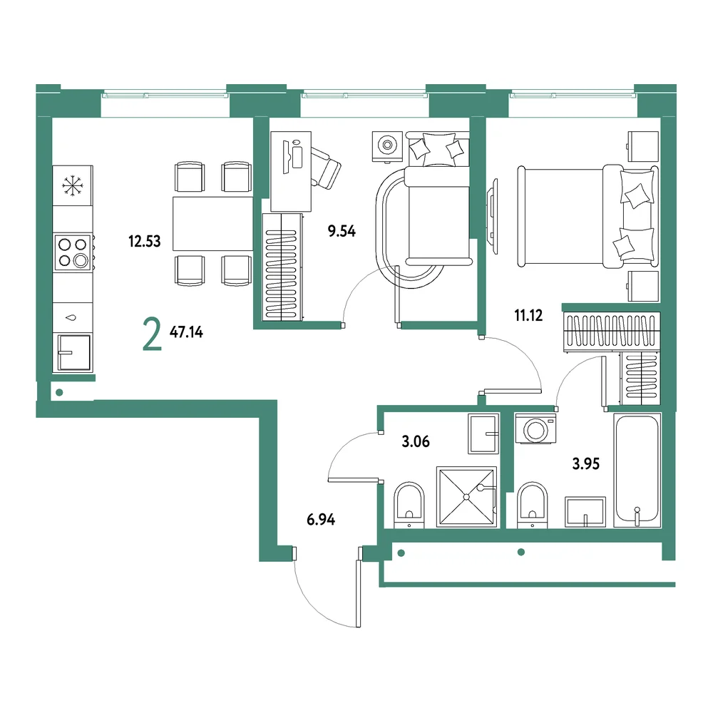 Двухкомнатная