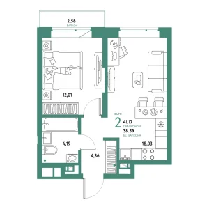 Квартира Евродвушка 41.17м² в ЖК «Авторский» в районе Дом Обороны | Сдача: III кв. 2025 — Центр Новостроек