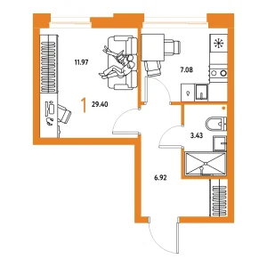 Квартира 1-комнатная 29.40м² в ЖК «Домашний» в районе Плеханово | Сдача: IV кв. 2026 — Центр Новостроек