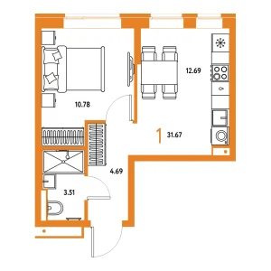 Квартира 1-комнатная 31.67м² в ЖК «Домашний» в районе Плеханово | Сдача: IV кв. 2026 — Центр Новостроек