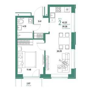 Квартира Евродвушка 42.25м² в ЖК «Домашний» в районе Плеханово | Сдача: IV кв. 2026 — Центр Новостроек