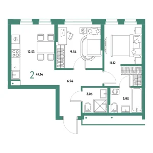 Квартира 2-комнатная 47.14м² в ЖК «Домашний» в районе Плеханово | Сдача: IV кв. 2026 — Центр Новостроек