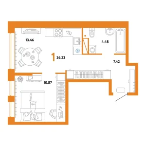 Квартира 1-комнатная 36.23м² в ЖК «Домашний» в районе Плеханово | Сдача: IV кв. 2024 — Центр Новостроек