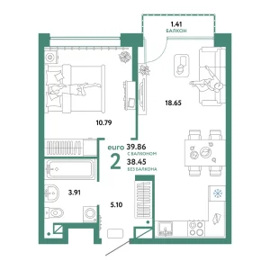 Квартира Евродвушка 39.86м² в ЖК «Домашний» в районе Плеханово | Сдача: IV кв. 2024 — Центр Новостроек
