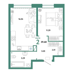 Квартира Евродвушка 39.68м² в ЖК «Домашний» в районе Плеханово | Сдача: IV кв. 2024 — Центр Новостроек