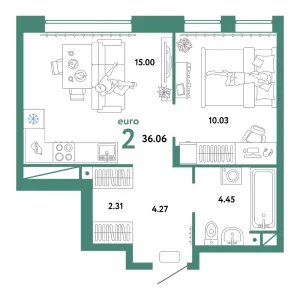 Квартира Евродвушка 36.06м² в ЖК «Домашний» в районе Плеханово | Сдача: IV кв. 2024 — Центр Новостроек