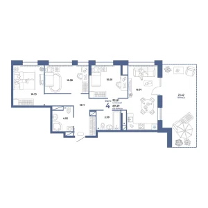 Квартира 4-комнатная 92.81м² в ЖК «Домашний» в районе Плеханово | Сдача: IV кв. 2024 — Центр Новостроек