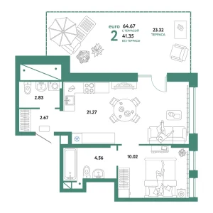 Квартира Евродвушка 64.67м² в ЖК «Домашний» в районе Плеханово | Сдача: IV кв. 2024 — Центр Новостроек