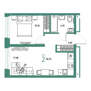 Квартира Евродвушка 36.74м² в ЖК «Домашний» в районе Плеханово | Сдача: IV кв. 2026 — Центр Новостроек
