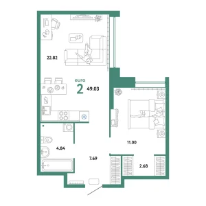 Квартира Евродвушка 49.03м² в ЖК «Домашний» в районе Плеханово | Сдача: I кв. 2025 — Центр Новостроек