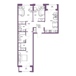 Квартира 3-комнатная 85.63м² в ЖК «Европейский берег 2.0» в районе Заречный | Сдача: I кв. 2027 — Центр Новостроек