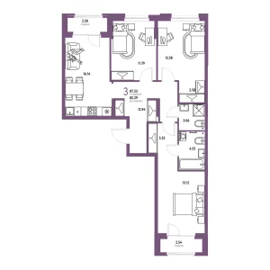 Квартира 3-комнатная 87.33м² в ЖК «Европейский берег 2.0» в районе Заречный | Сдача: I кв. 2027 — Центр Новостроек