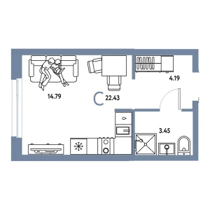 Квартира 22.43м² в ЖК «Европейский берег 2.0» в районе Заречный | Сдача: I кв. 2027 — Центр Новостроек