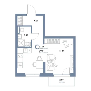 Квартира 33.78м² в ЖК «Остров-сад» в районе ДОК | Сдача: IV кв. 2028 — Центр Новостроек