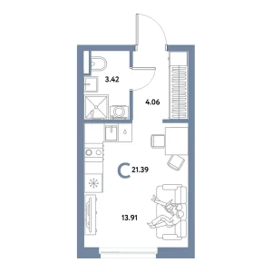 Квартира 21.39м² в ЖК «Остров-сад» в районе ДОК | Сдача: IV кв. 2028 — Центр Новостроек