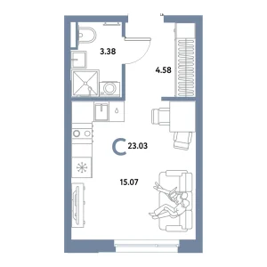 Квартира 23.03м² в ЖК «Остров-сад» в районе ДОК | Сдача: IV кв. 2028 — Центр Новостроек