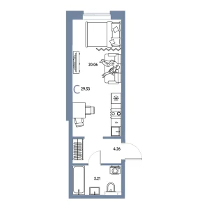 Квартира 29.53м² в ЖК «Остров-сад» в районе ДОК | Сдача: II кв. 2027 — Центр Новостроек