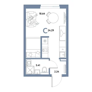 Квартира 24.29м² в ЖК «Остров-сад» в районе ДОК | Сдача: IV кв. 2027 — Центр Новостроек
