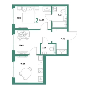 Квартира 2-комнатная 44.89м² в ЖК «Остров-сад» в районе ДОК | Сдача: IV кв. 2027 — Центр Новостроек