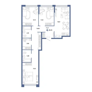 Квартира 4-комнатная 86.04м² в ЖК «Сердце Сибири» в районе Центр: КПД | Сдача: II кв. 2026 — Центр Новостроек