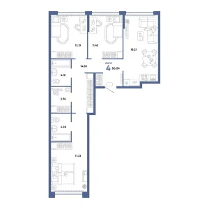 Квартира 4-комнатная 86.04м² в ЖК «Сердце Сибири» в районе Центр: КПД | Сдача: II кв. 2026 — Центр Новостроек