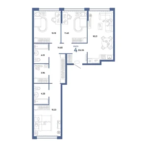 Квартира 4-комнатная 84.04м² в ЖК «Сердце Сибири» в районе Центр: КПД | Сдача: II кв. 2026 — Центр Новостроек