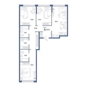 Квартира 4-комнатная 84.04м² в ЖК «Сердце Сибири» в районе Центр: КПД | Сдача: II кв. 2026 — Центр Новостроек