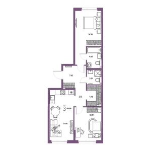 Квартира Евротрешка 69.99м² в ЖК «Сердце Сибири» в районе Центр: КПД | Сдача: IV кв. 2027 — Центр Новостроек