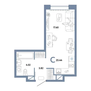 Квартира 25.44м² в ЖК «Юнион» в районе Плеханово | Сдача: IV кв. 2025 — Центр Новостроек