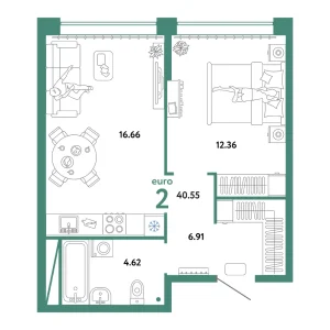 Квартира Евродвушка 40.55м² в ЖК «Юнион» в районе Плеханово | Сдача: IV кв. 2025 — Центр Новостроек